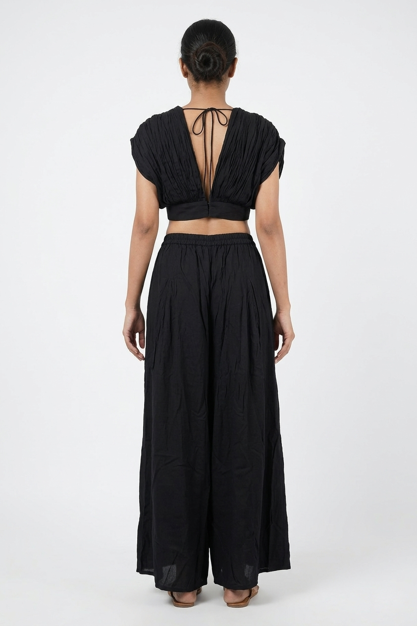 Classic Black Embellished Crop Top & Lehenga Set