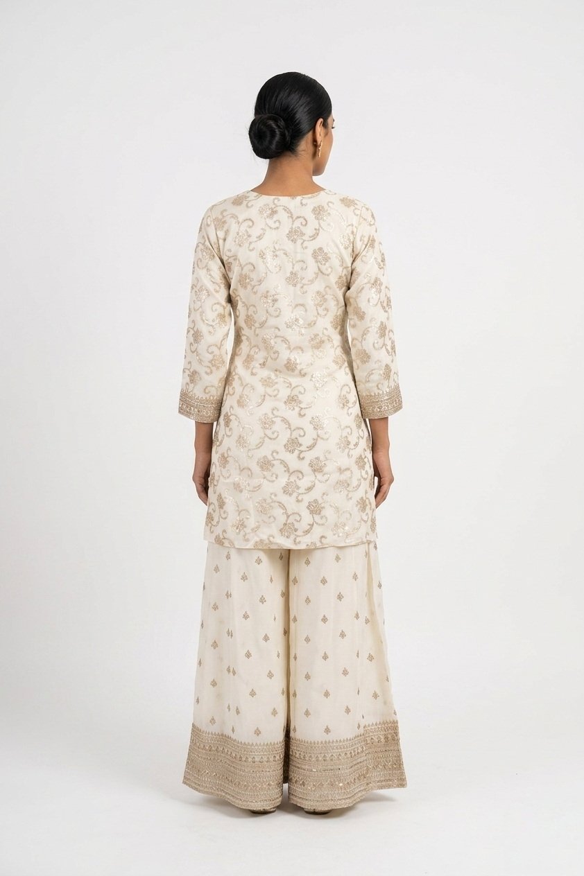 Ivory Elegance Embroidered Party Wear Palazzo Set