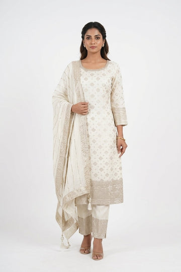 Ivory Gold Embroidered Festive Palazzo Set