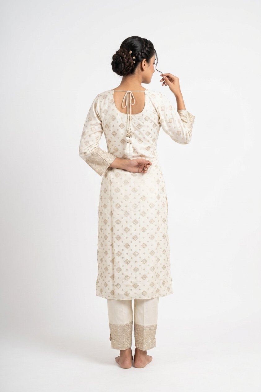 Ivory Gold Embroidered Festive Palazzo Set