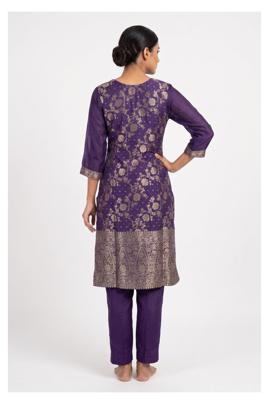 Royal Purple Zari Embroidered Festive Kurta Set