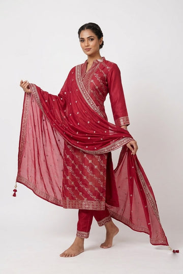 Ruby Red Embroidered Festive Kurta Set