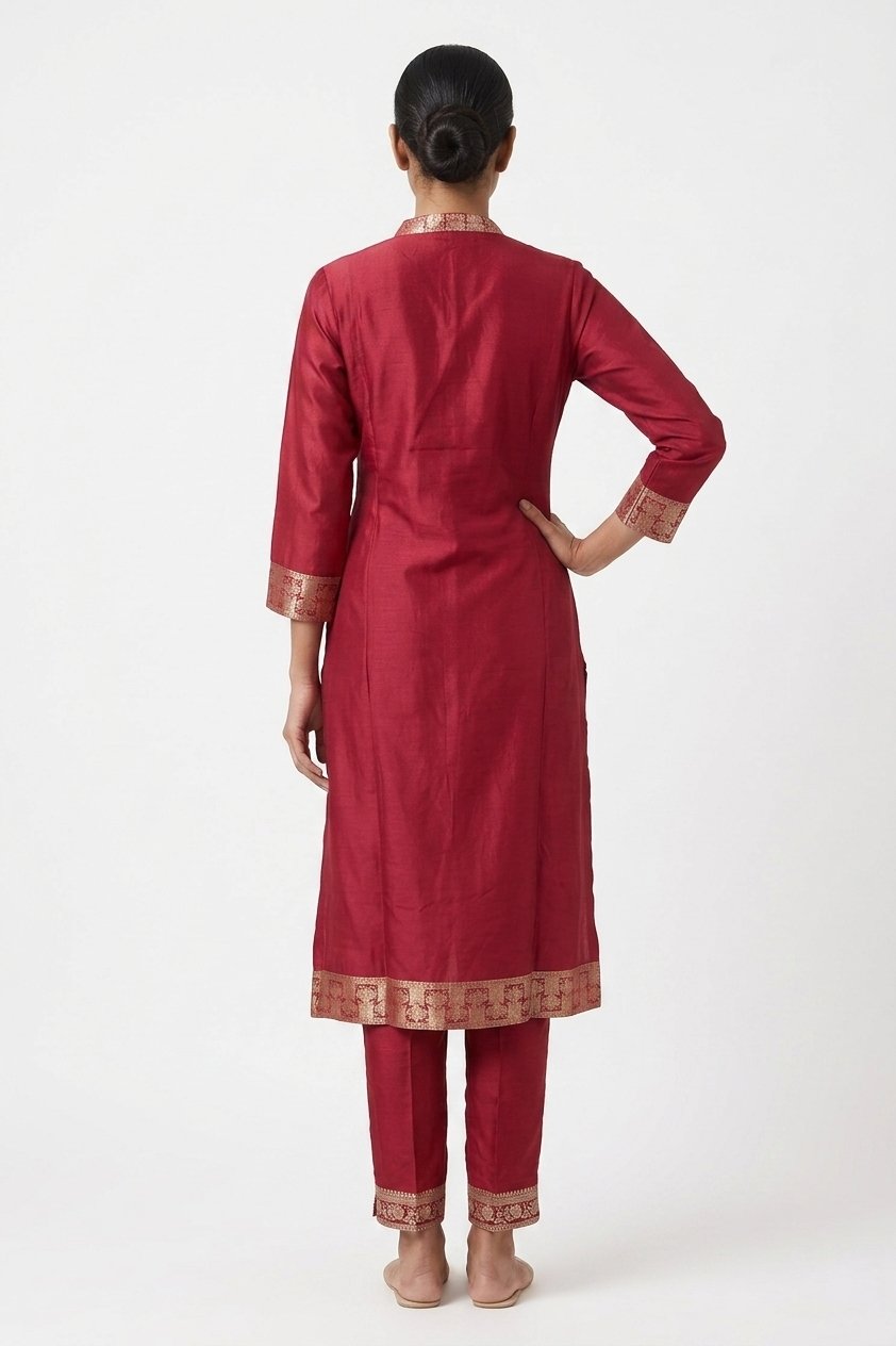 Ruby Red Embroidered Festive Kurta Set