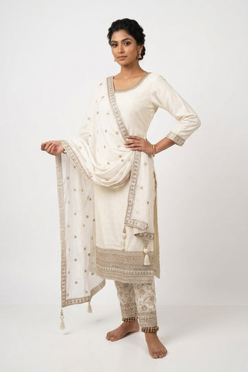 Ivory Elegance Embroidered Festive Suit Set