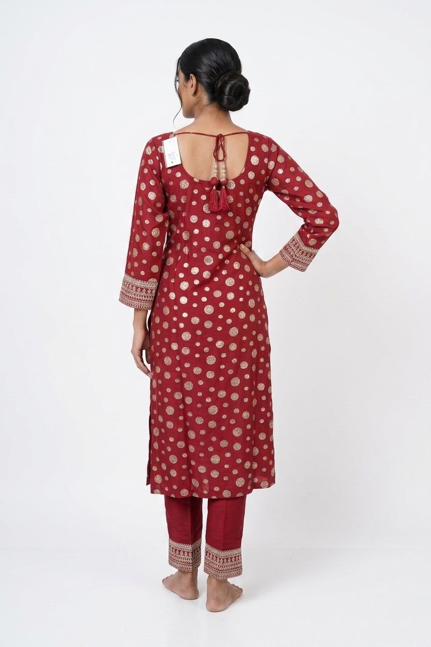 Ruby Red Mirror Embellished Festive Suit Set