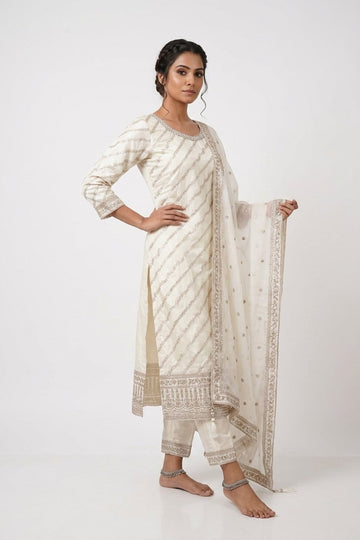 Ivory Shimmer Embroidered Designer Suit Set