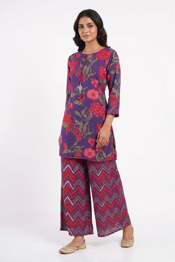 Royal Purple Floral Co-Ord Kurta Palazzo Set