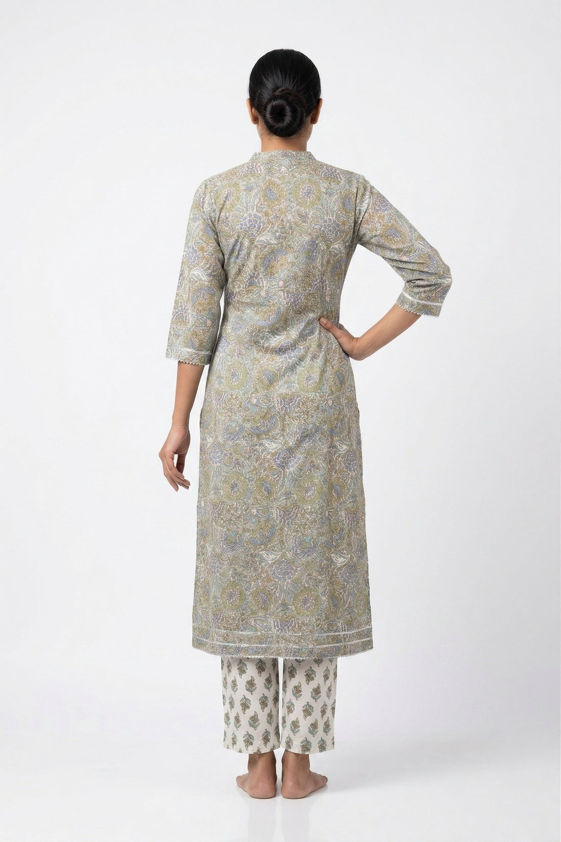 Sage Green Floral Printed Indo-Western Suit Set
