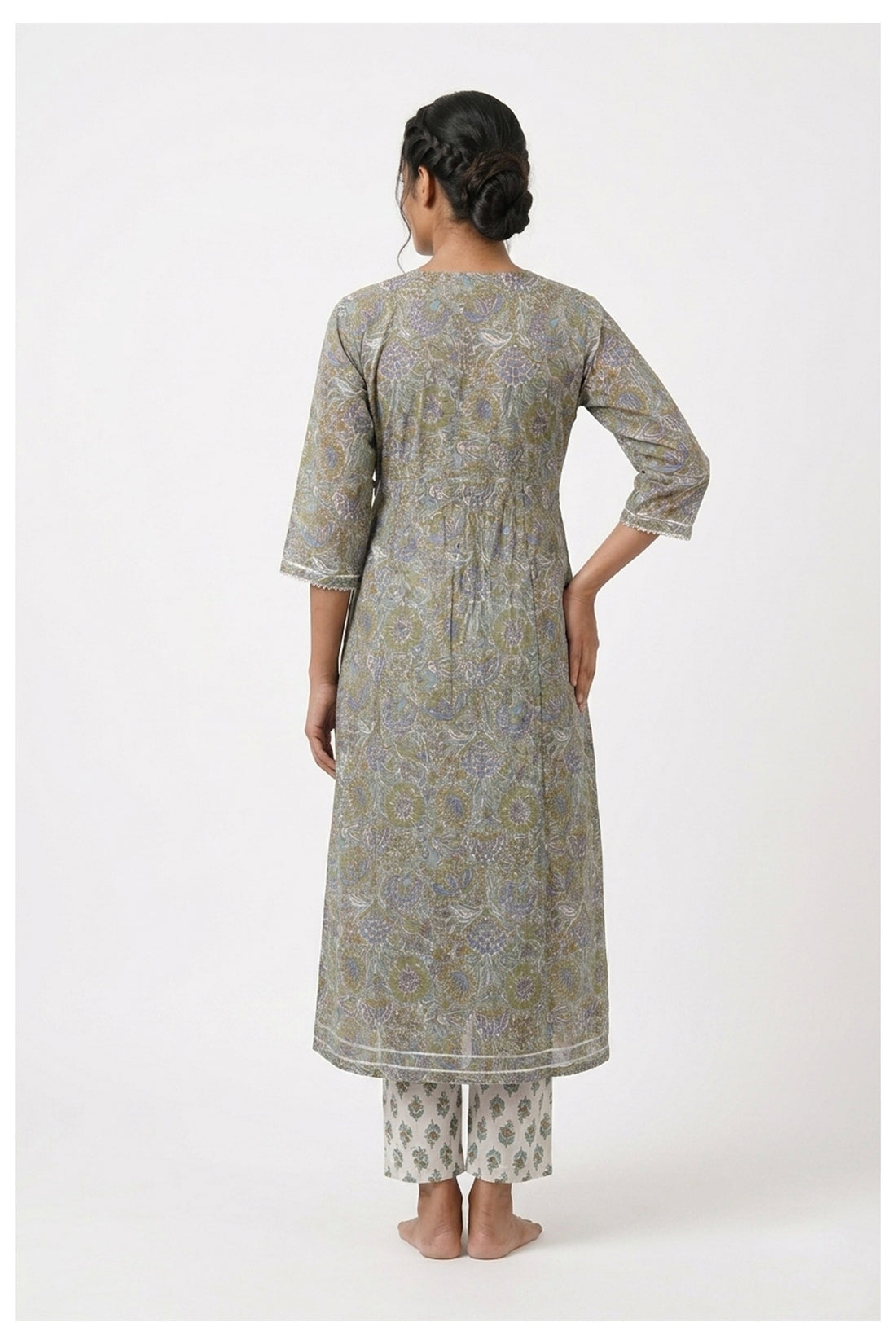 Sage Green Floral Printed Kurta Set With Dupatta