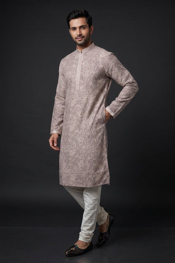 Taupe Heritage Printed Premium Kurta For Men