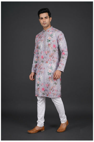 Lavender Bloom Floral Print Men’S Kurta Set