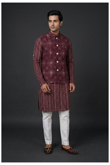 Men'S Printed Koti Kurta Set