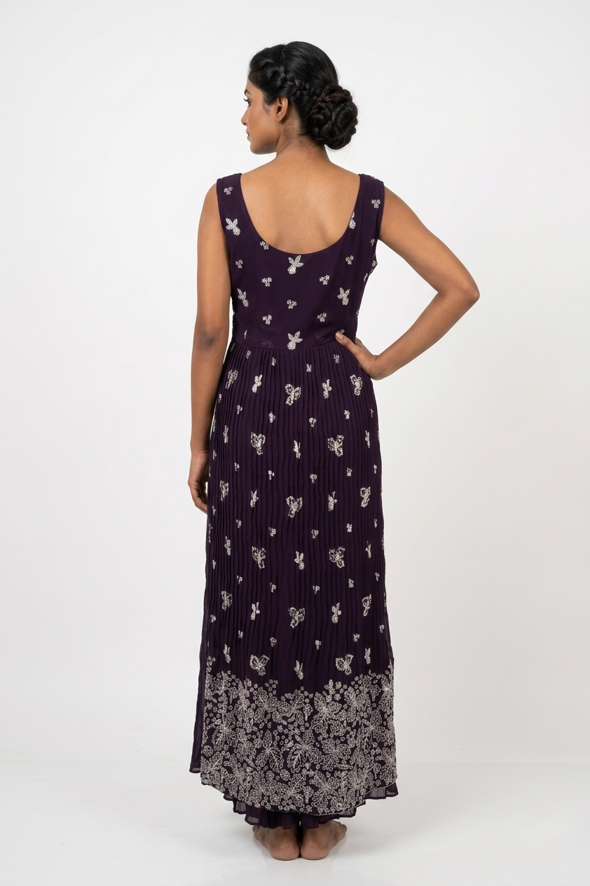 Dark Purple Embroidered Anarkali Kurta Set With Dupatta