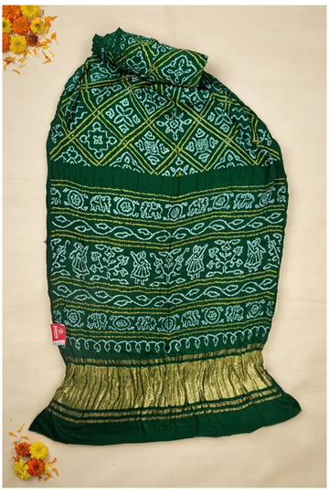 Bottle Green Bandhni Gajji Silk Wedding & Mehendi Saree