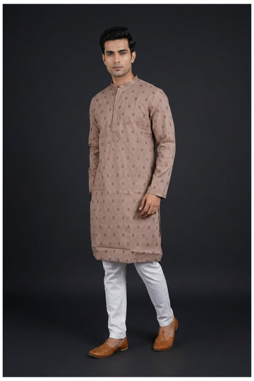 Taupe Motif Print Men’S Kurta Set