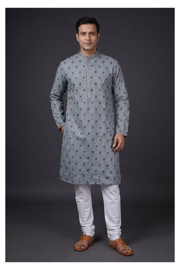 Mist Grey Buti Embroidered Men’S Kurta