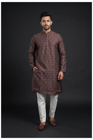 Coffee Brown Buti Woven Kurta Set