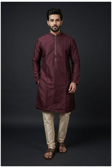 Wine Maroon Embroidered Kurta Set