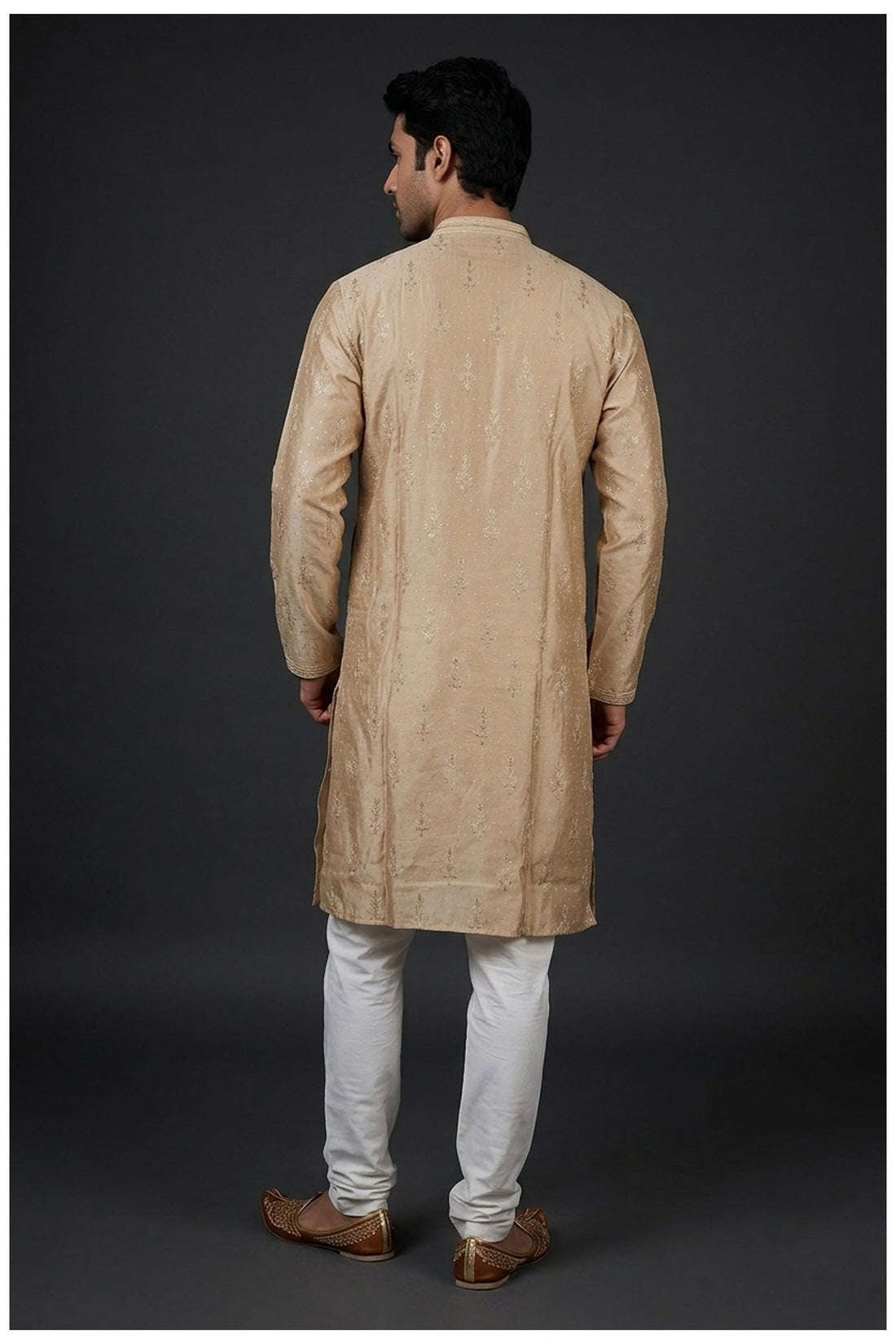 Champagne Gold Buti Print Men’S Kurta Set