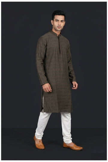Coffee Brown Textured Stripe Men’S Kurta Set