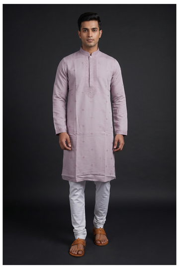 Pastel Lavender Embroidered Festive Kurta Set