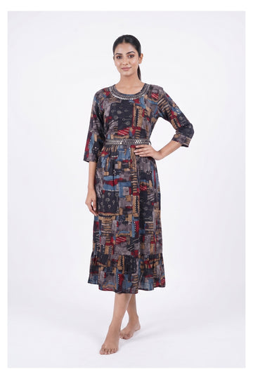 Abstract Print Indowestern Midi Dress