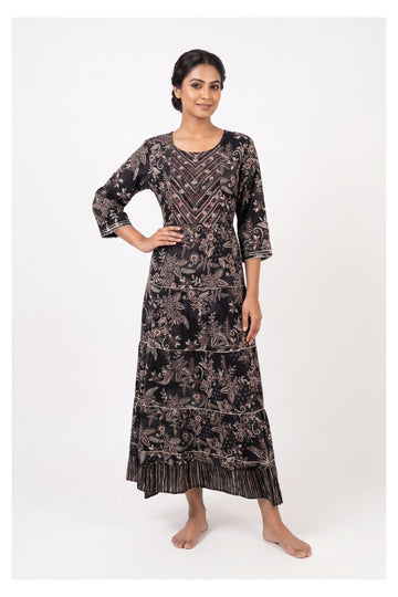 Midnight Black Floral Tiered Maxi Dress