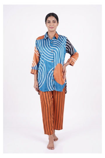 Abstract Stripe Co-Ord Indowestern Shirt Set