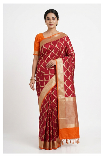 Crimson Red Banarasi Art Silk Wedding And Party Saree
