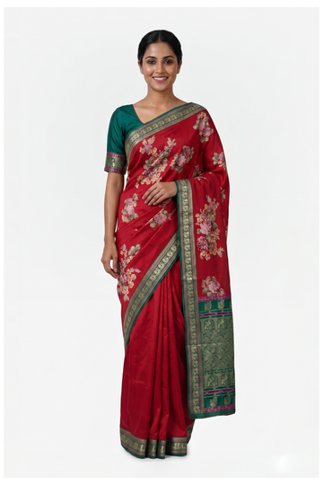 Crimson Red Georgette Crepe Silk Wedding Party Wear