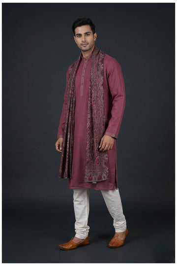 Wine Textured Men’S Kurta Set