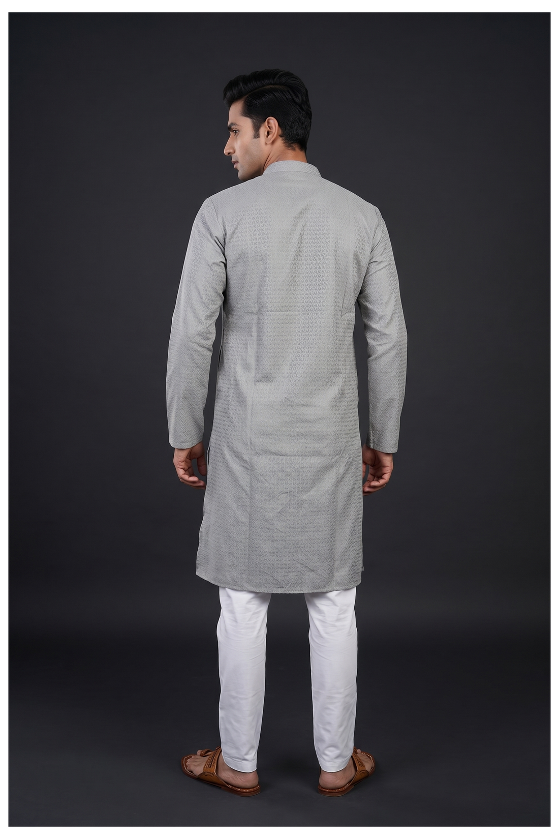 Silver Grey Textured Men'S Kurta