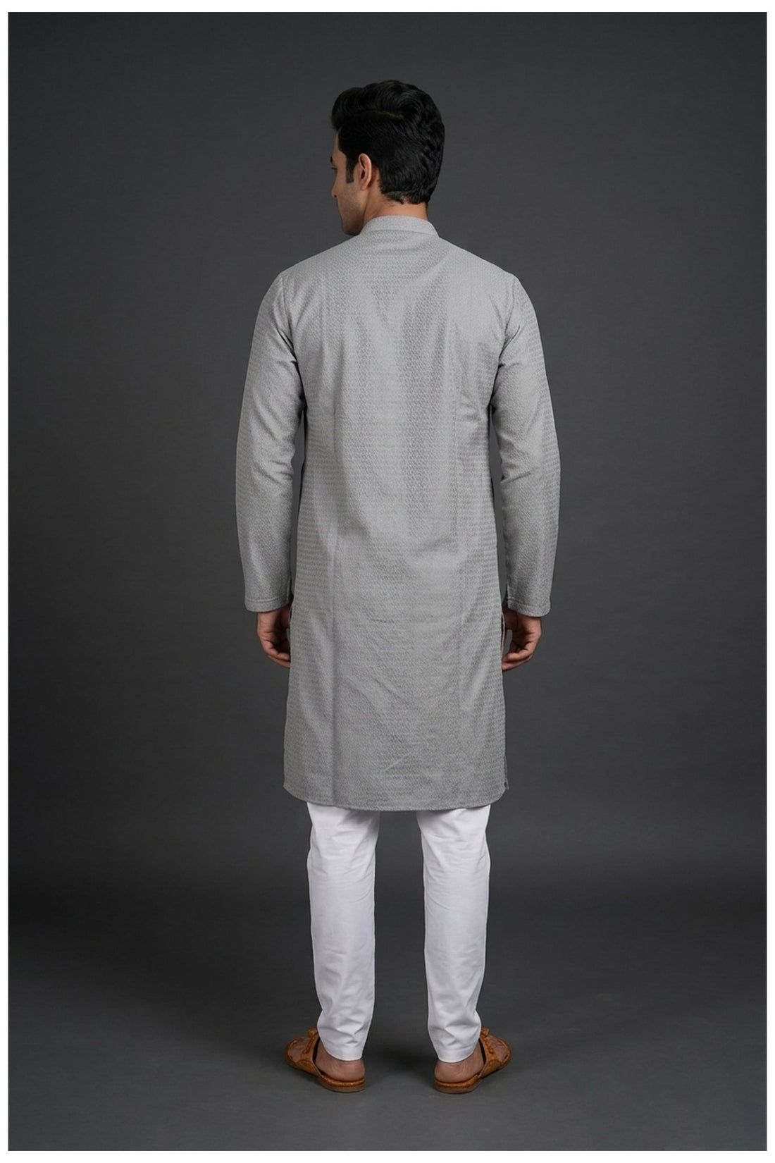 Silver Grey Micro Print Men’S Kurta