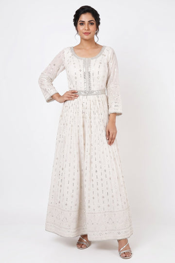 Ivory Grace Embroidered Anarkali Gown