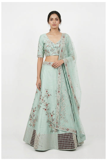 Mint Green Embroidered Lehenga Choli With Net Dupatta