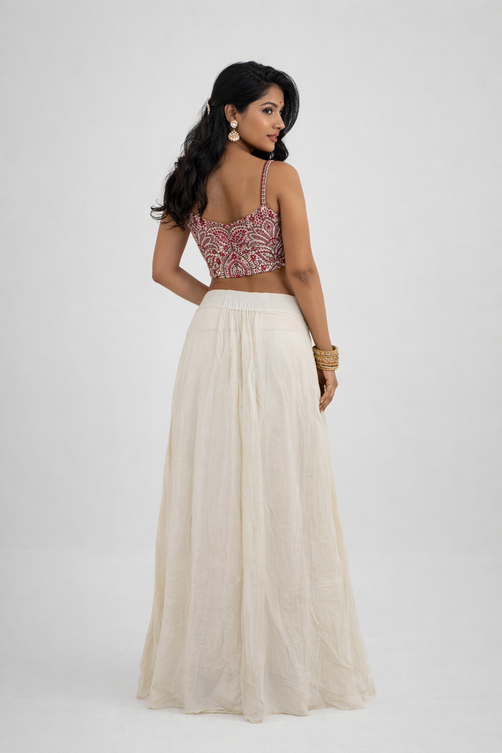 Ivory Crop Top Drape Skirt Set