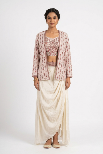 Ivory Crop Top Drape Skirt Set