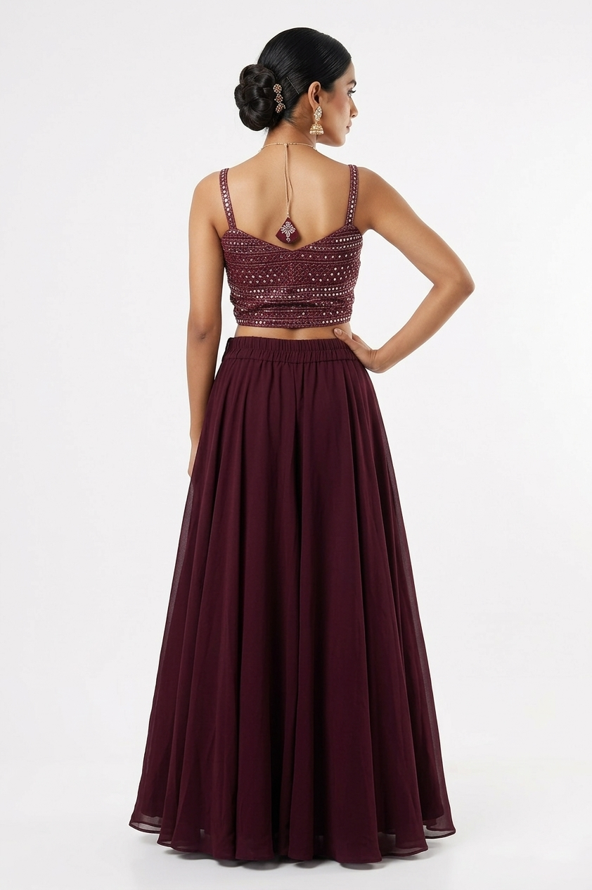 Wine Crop Top with Flared Palazzo Set