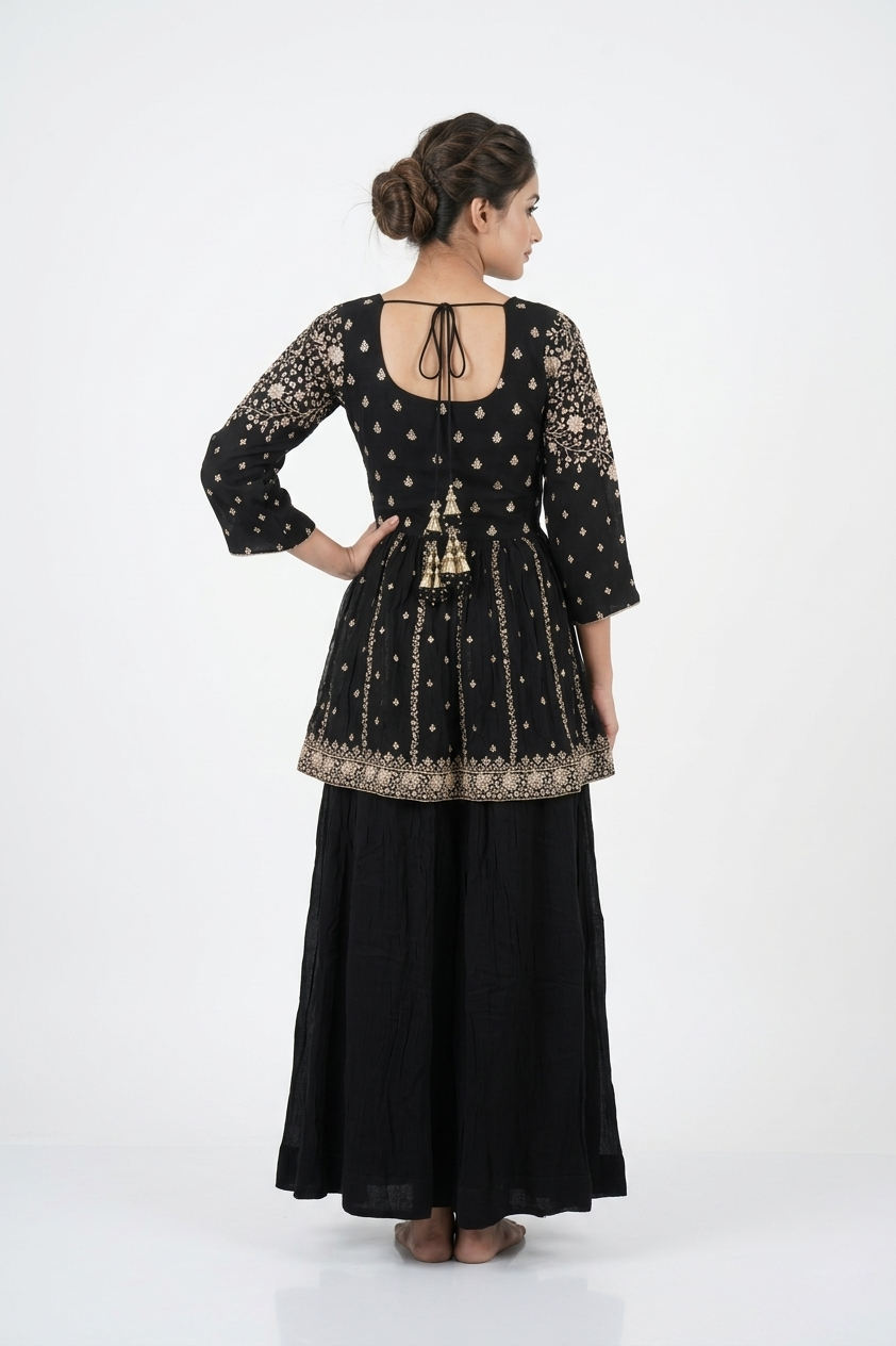 Noir Black Embroidered Kurta Sharara Set With Dupatta