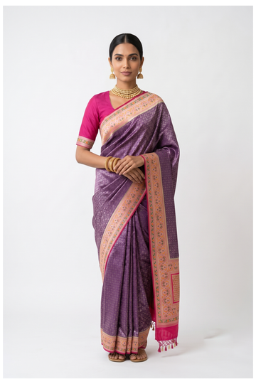 Purple Banarasi Art Silk Saree For Wedding & Party Wear