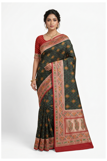 Black Banarasi Silk Patola Saree With Weaving
