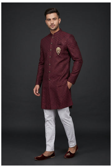 Wine Patterned Men'S Indo-Western Set