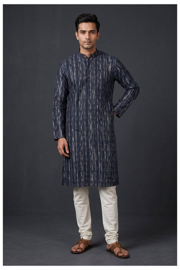 Midnight Blue Textured Men’S Kurta