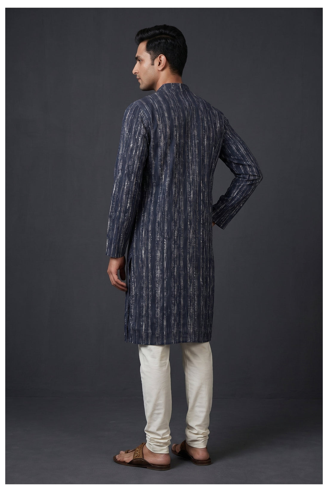 Midnight Blue Textured Men’S Kurta