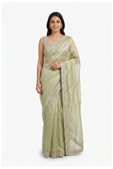 Sage Green Banarasi Art Silk Crepe Wedding & Party Wear Saree