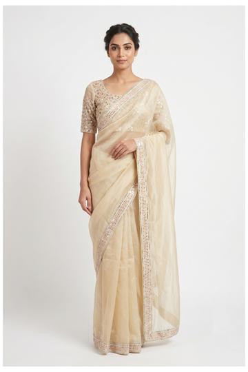 Ivory Banarasi Silk Art Silk Wedding Party Wear