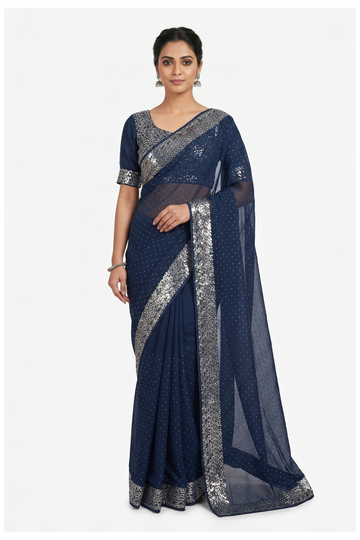 Navy Blue Banarasi Art Silk Wedding Party Wear