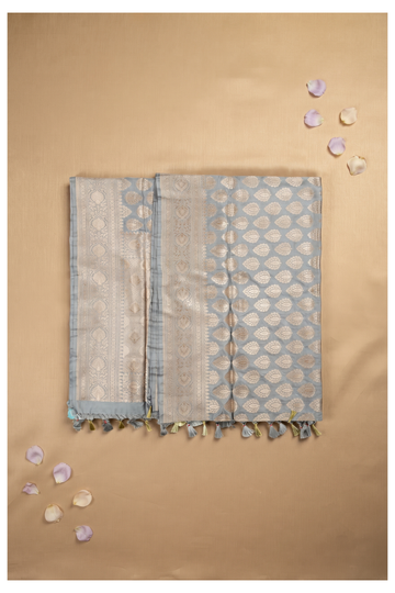Mist Grey Pure Silk Banarasi Saree For Wedding & Party Wear
