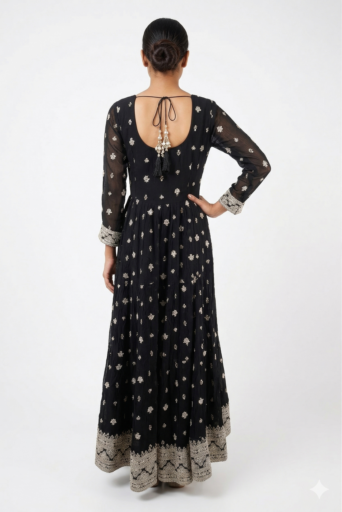 Black & Silver Embroidered Anarkali Kurta With Palazzo & Dupatta Set