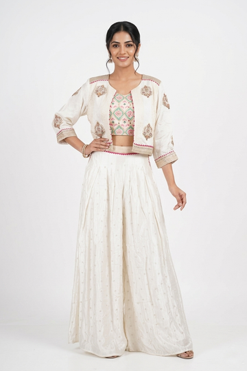 Ivory Embroidered Jacket Style Lehenga Set